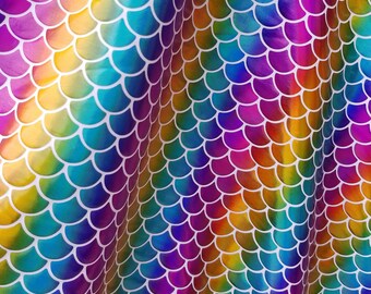 Rainbow Mermaid Fish Scales on 4 Way Stretch Foil Spandex Fabric, sold by the yard
