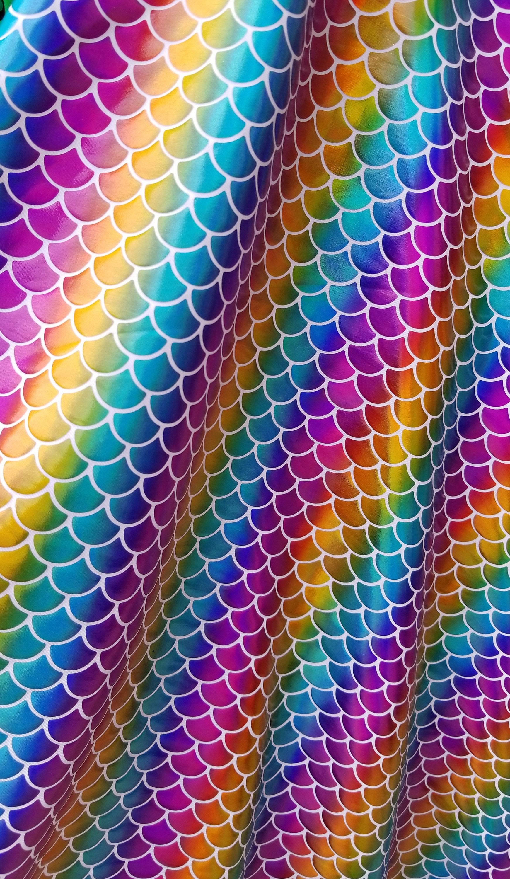Rainbow Mermaid Fish Scales on 4 Way Stretch Foil Spandex Fabric