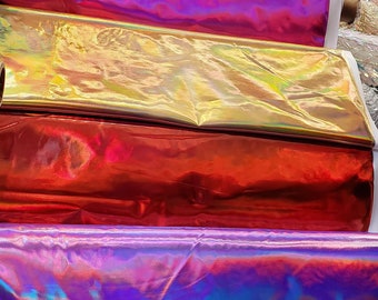 Iridescent foil fabric 4 way stretch nylon spandex sold by yard 8 Colors Available.