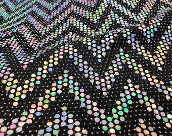 Chevron Pattern on Iridescent Mini Round Sequins on Black Spandex Fabric by the Yard