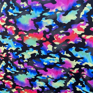Colorful Tie dye/ black Camouflage Print Nylon Spandex fabric 4 way Stretch , 60 inch, fabric sold by the yard( camouflage print)