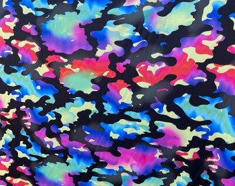 Colorful Tie dye/ black Camouflage Print Nylon Spandex fabric 4 way Stretch , 60 inch, fabric sold by the yard( camouflage print)