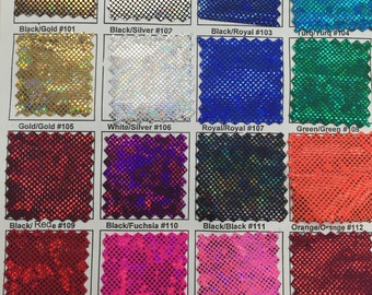 Nailon y licra con lámina de vidrio roto elástica en 4 direcciones, varios colores, cortado a medida