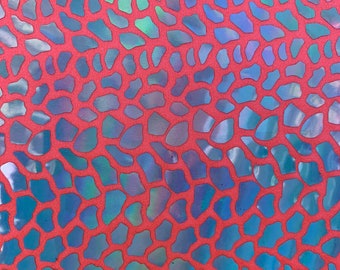 Coral Fabric with Iridescent Dragon  scales Foil, Fabric sold by the yard (stretch Fabric) 60”wide