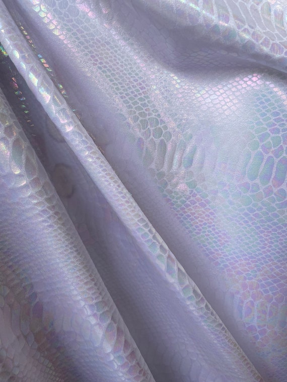 Iridescent Foil White Snake Foil Print on White Nylon Spandex
