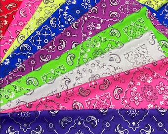 New bandana silver metallic print fabric 4 way stretch nylon spandex 60” wide sold by yard ( multiple colors available)