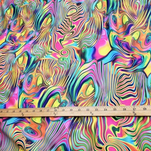 Multicolored oily psychedelic print spandex sold by the yard
