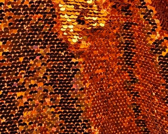 NEW COLOR!!! Orange/orange Shiny 5mm Flip Up Sequin on Spandex, 54" inch, sold by the yard