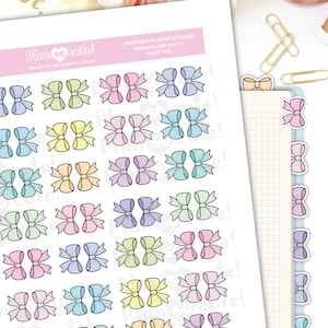 Kawaii Bow Tabs, Printable Planner Stickers, Bullet Journal Stickers, Fits Hobonichi Weeks and any other planner