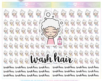 Wash Hair Printable Planner Stickers, Emily Light Skin