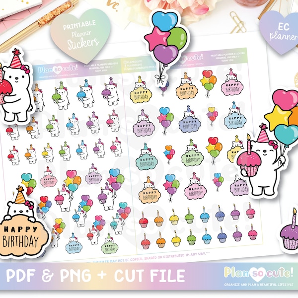 Happy Birthday Cleo, Printable Planner Stickers, Birthday Stickers, Balloon Stickers, Personal use only.