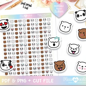Adesivi Emoji stampabili Planner, Emoji orso, emoji orso carino, file Cricut e Silhouette, adesivi Erin Condren