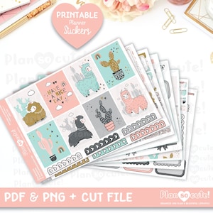 Lama afdrukbare planner stickers, een mooie dag verder, schattige lama, Erin C wekelijkse kit, EC