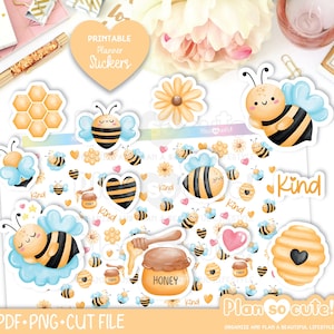 Cute Watercolor Bees, Printable Stickers, Planner Stickers, Cricut and Silhouette Files, Personal use