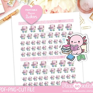 Xo Reading Books Printable Stickers, Read Stickers, Axolotl Stickers