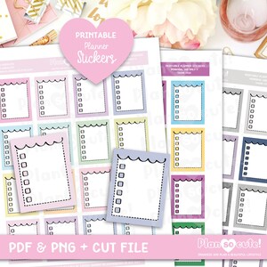 May include: Printable planner stickers with a variety of colorful borders and checkboxes. The stickers are designed for personal use only. The text "Plan so cute!" is at the bottom of the image.
