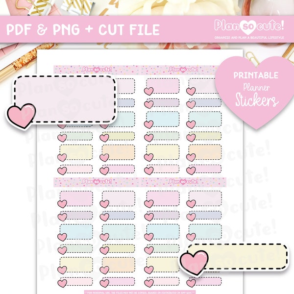 Stitched box with heart, Printable Planner Stickers, Functional Stickers, Cricut and Silhouette files, Bullet Journal Stickers