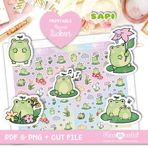 Sapi the Frog, Cute Frog Stickers, Rainy days, Printable Planner Stickers