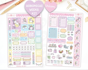 Unicorn Hobonichi Weeks Printable Planner Stickers, Unicorn Stickers, Cute Unicorn, Hobo Weeks Kit,