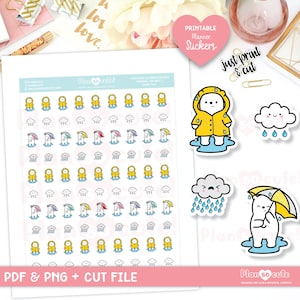Autocollants de planificateur imprimables Rainy Days, autocollants Bullet Journal, autocollants Erin Condren