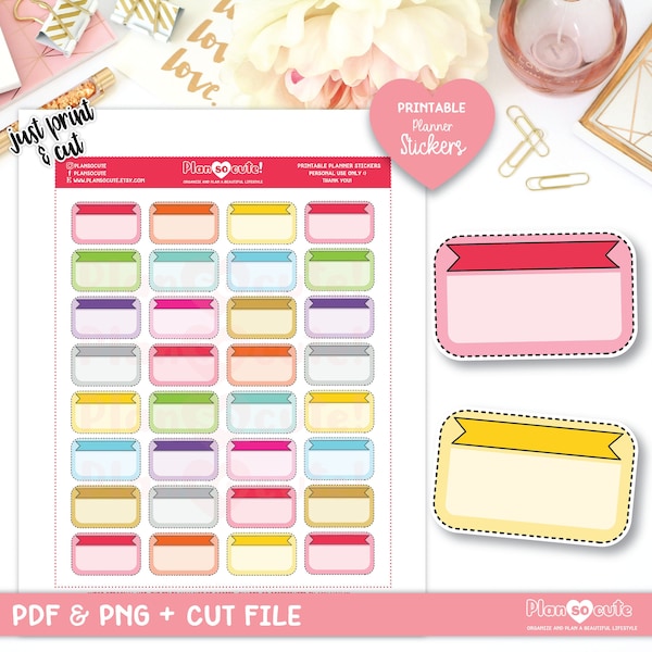 Stitched Half Box With Ribbon, Printable Planner Stickers, Bullet Journal Stickers, Erin Condren Stickers