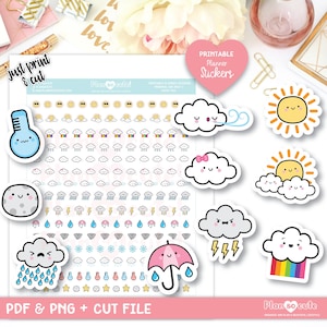 Süße Kawaii Wetter, druckbare Sticker