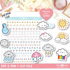 Cute Kawaii Weather, Printable Planner Stickers