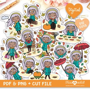 Autumn Fall Printable Die Cuts, Digital Die Cuts, Emily Dark Skin