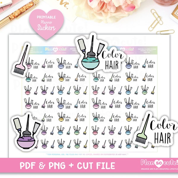 Color Hair Printable Planner Stickers, Doodle Stickers
