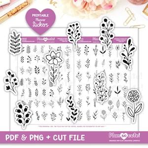 Doodle Floral Printable Planner Stickers, Spring Planner Stickers