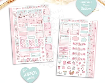 Sakura Hobo Weeks Kit, Printable Planner Stickers, Cherry Blossom