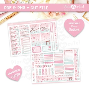 Sakura Hobonichi Cousin Kit, Printable Planner Stickers, Cherry Blossom, Hobonichi Kit, Cricut and Silhouette files