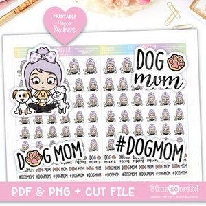 Emily Dog Mom, lichte huid. Afdrukbare plannerstickers, silhouet en Cricut-bestand, Bullet Journal-stickers, karakterstickers