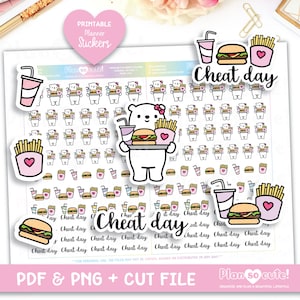 Cheat Day druckbare Planeraufkleber, Fast-Food-Aufkleber, Cricut- und Silhouette-Dateien, Bullet Journal-Aufkleber, Charakteraufkleber