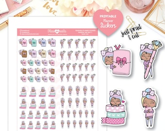 Emily Planner Girl, Planner Addict, Dark Skin, Printable Planner Stickers