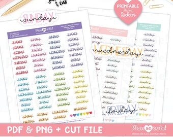 Days of the Week Script, Printable Planner Stickers