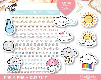 Cute Kawaii Weather, Printable Planner Stickers