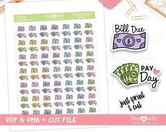 Doodle Pay day, Bill Due, Printable Planner Stickers