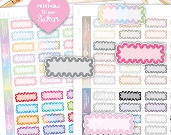 Scallop Quarter Box Printable Planner Stickers, Doodle Stickers, Bullet Journal Stickers, Erin Condren Stickers