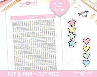 Kawaii Stars and Hearts Check lists, Printable Planner Stickers, Cricut and Silhouette files, Bullet Journal Stickers, Fits Hobonichi Weeks