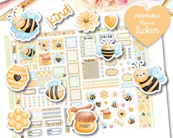 Little Bees Hobo Weeks Kit, Printable Planner Stickers, Cute Bees, Spring, Hobo Weeks Kit