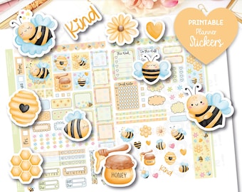 Little Bees Hobo Weeks Kit, Printable Planner Stickers, Cute Bees, Spring, Hobo Weeks Kit