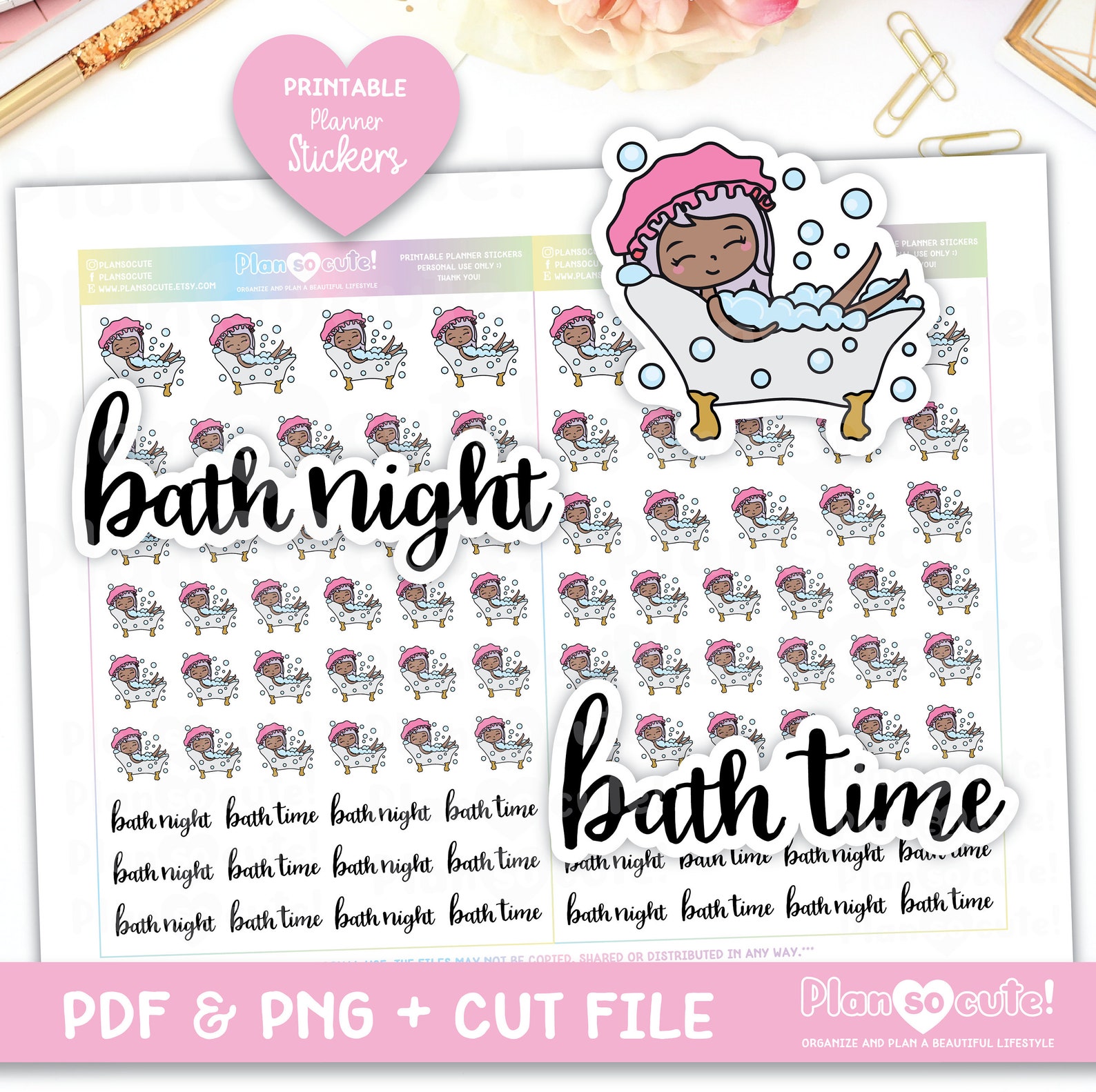 Bath Time Printable Planner Stickers Bath Night Stickers Etsy