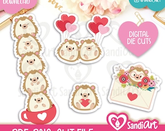 Valentine's Hedgehog Die Cuts, Hedgehog Bookmark, Printable Planner Stickers, Valentines Stickers