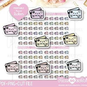 Credit Card Stickers, Kawaii Stickers, Printable Planner Stickers, Bullet Journal Stickers, Erin Condren Stickers, Hobonichi stickers