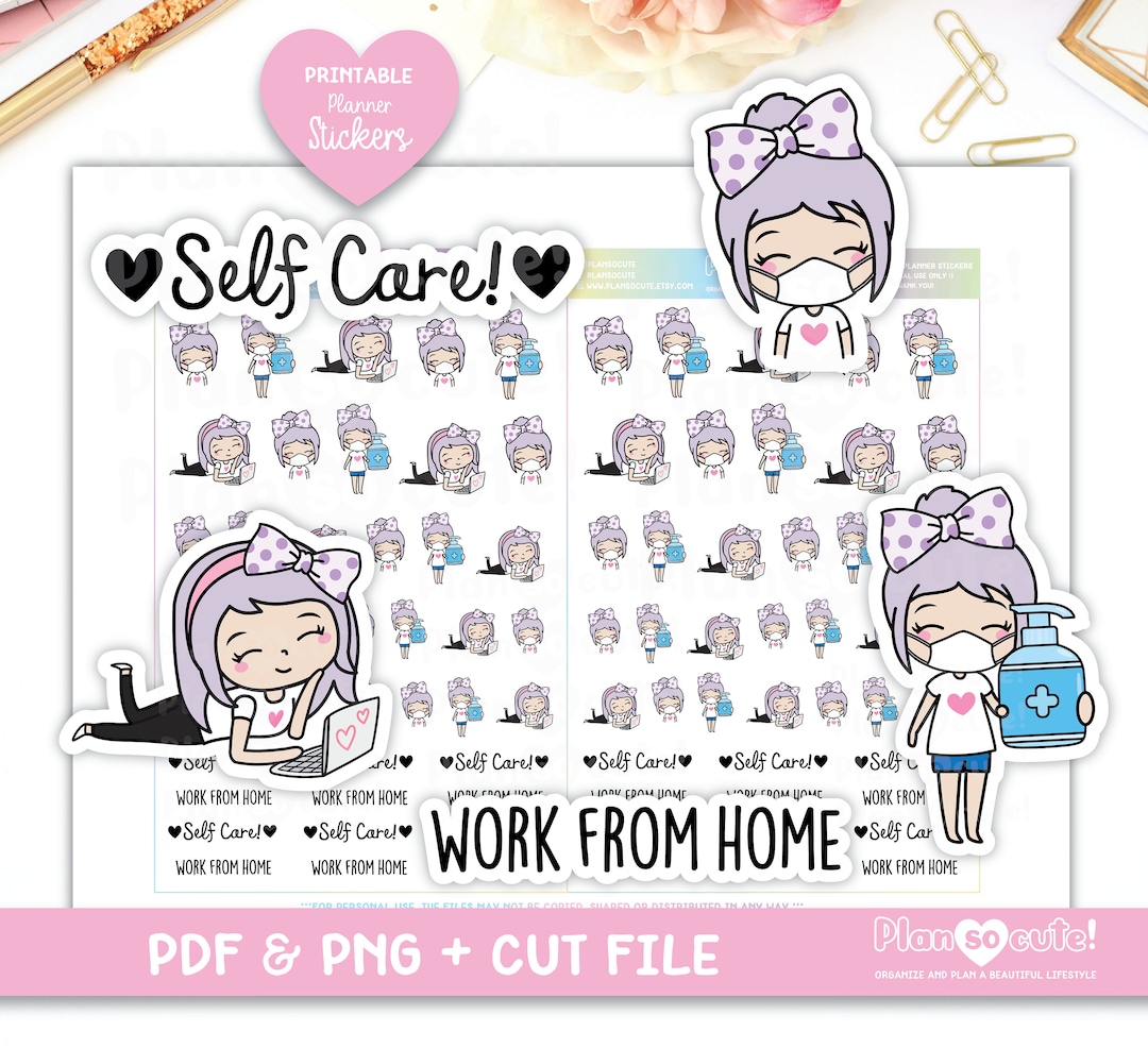 Emily Self Care Printable Planner Stickers, Work From Home Stickers ...
