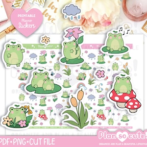 Sapi der Frosch, Süße Frosch Sticker, Regentage, Ausdruckbare Planer Sticker