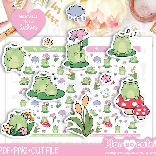 Sapi the Frog, Cute Frog Stickers, Rainy days, Printable Planner Stickers
