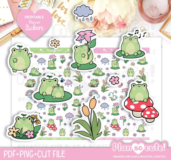 Sapi the Frog, Cute Frog Stickers, Rainy days, Printable Planner Stickers