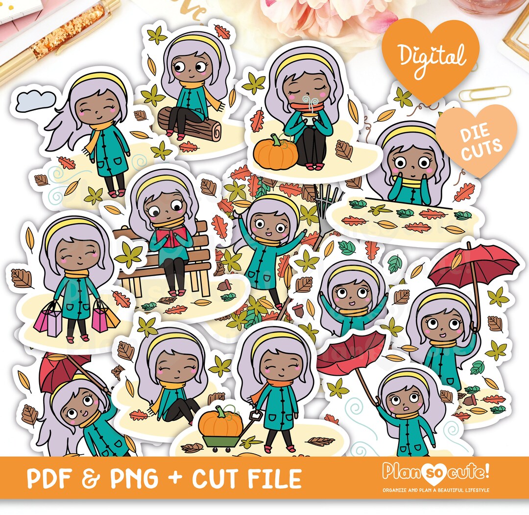 Autumn Fall Printable Die Cuts, Digital Die Cuts, Emily Dark Skin - Etsy